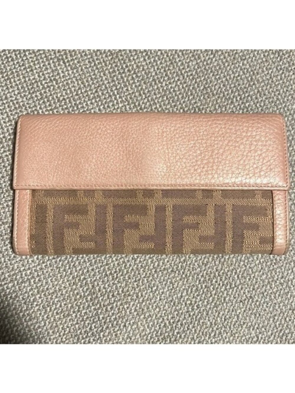 Fendi Zucca Canvas & Leather Bifold Wallet In PINK & Brown With Snap Closure & I